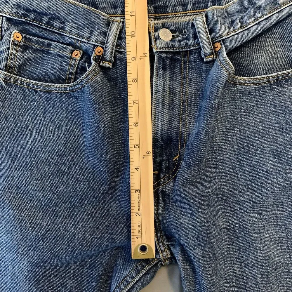 Levis 505 Jeans Mens 31x27 Blue Medium Wash Straight Leg Raw Hem Denim‎ Pants
